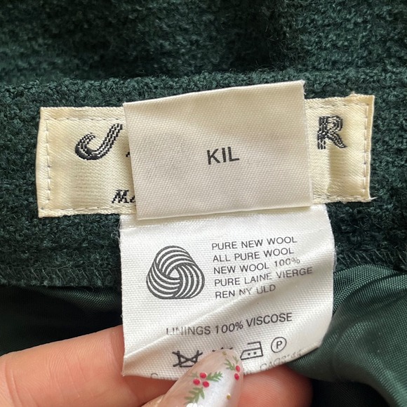 Vintage JAEGER 100% Wool Pencil Skirt Dark Green Midi Slit Size 12, waist 26 in - Picture 3 of 7
